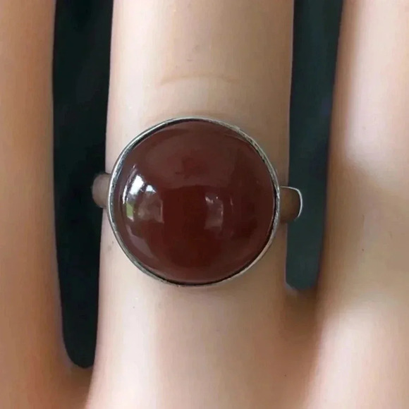 SIZE 6.75 Authentic Red Carnelian Circle Solid 925 Sterling Silver Ring NWT - Picture 2 of 6